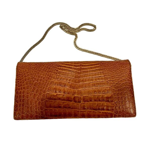 70s Pierre Cardin Alligator Clutch w Chain Strap | 9.5" x 4.75" x 3" - Picture 5 of 10